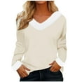 thumbnail image 1 of Timegard Hauts pour Femmes Noël Col en V Blouse Confortable à Manches Longues Automne Hiver Mode Décontractée Couleur Unie, 1 of 4