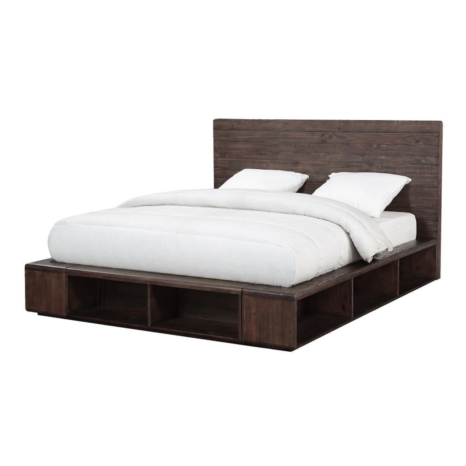 McKinney Kingsize Solid Wood Low Platform Storage Bed in Espresso Pine