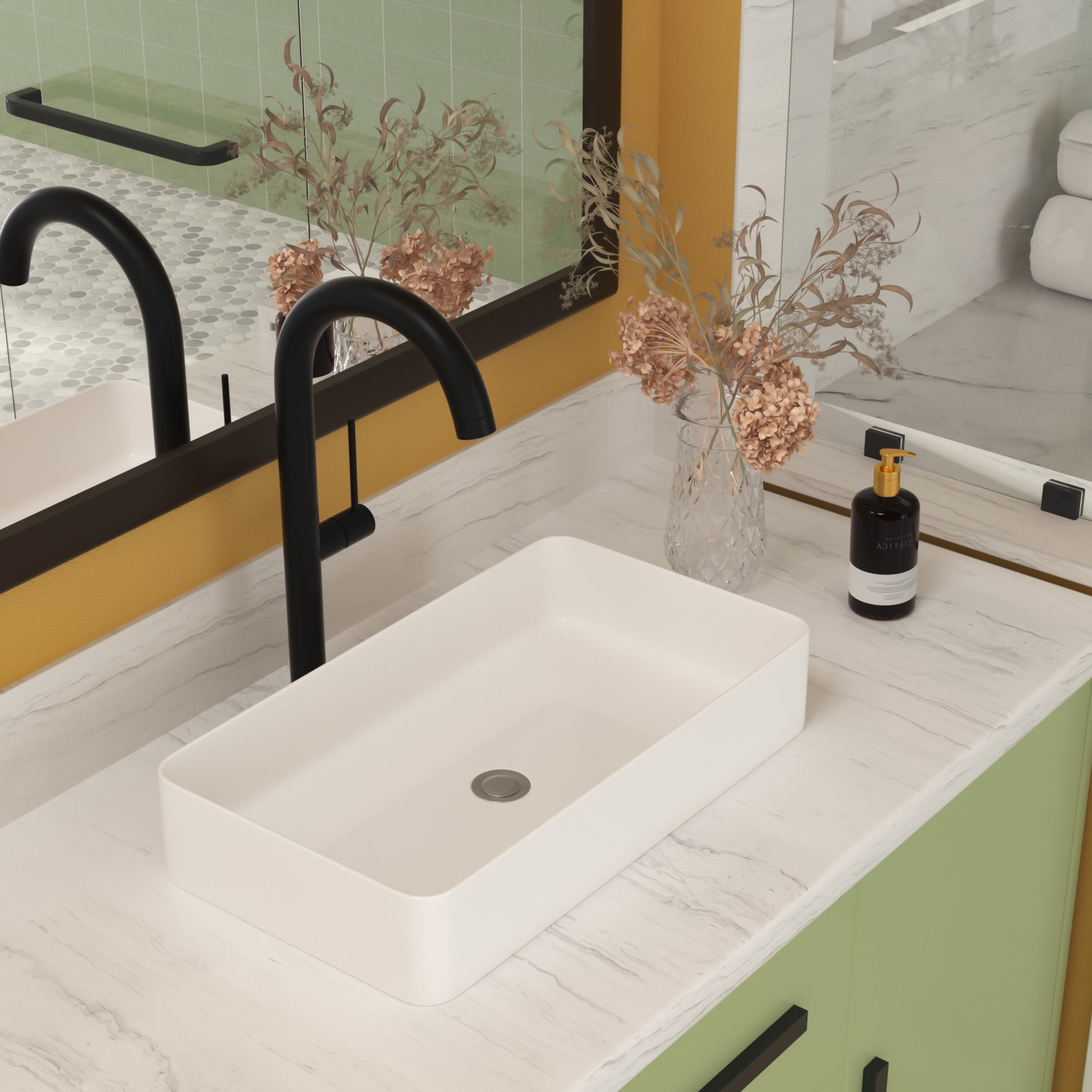 24"×14"×4.5" White Ceramic Rectangular Countertop Bathroom Sink
