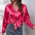 thumbnail image 7 of Jalioing Women's Satin Shirts Tie Waist Button Down Collared Blouses Dressy Casual Long Sleeve Silk Shirts, 7 of 7
