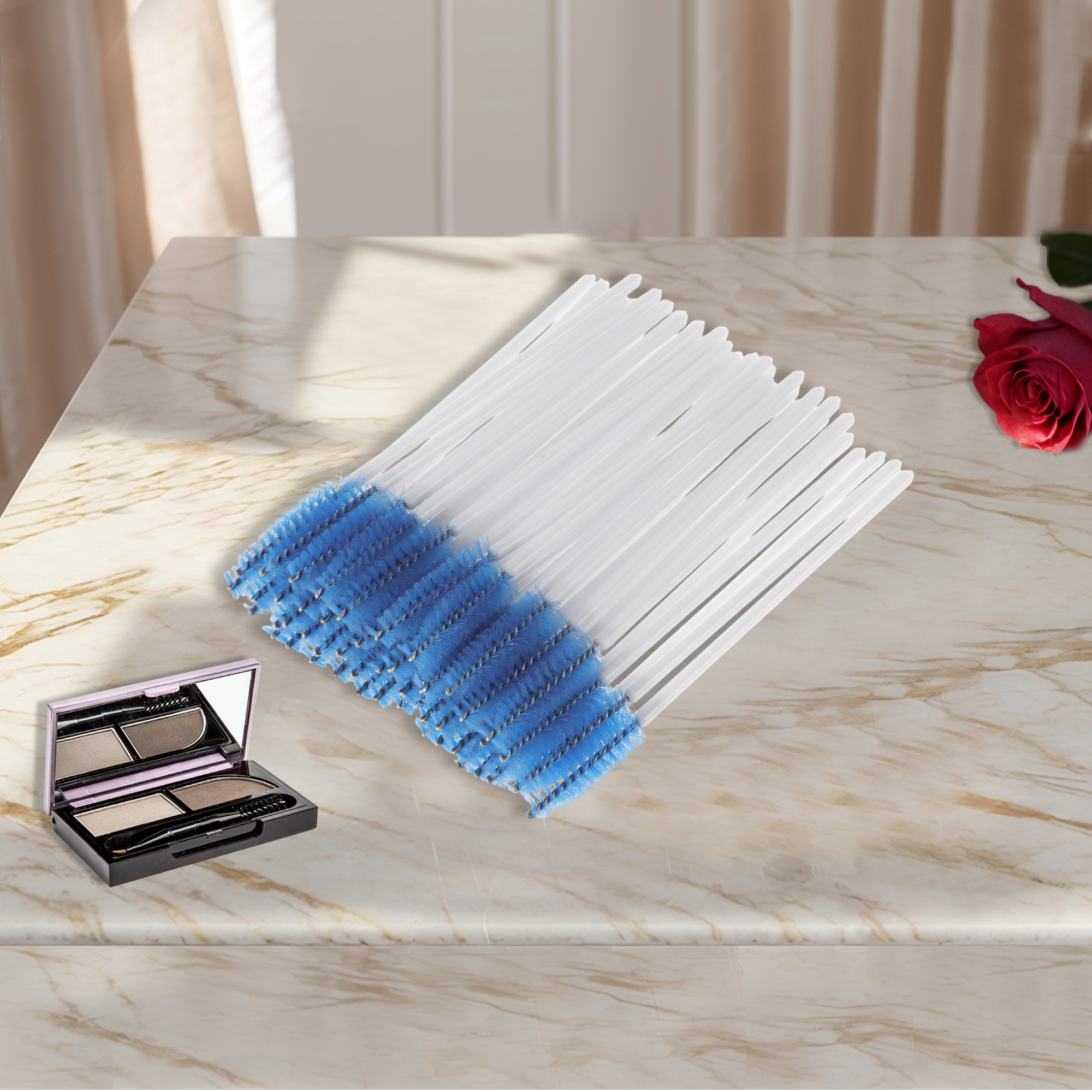 Unique Bargains Convenient Eyebrows Brushes for Travel 50 Pcs White, Blue