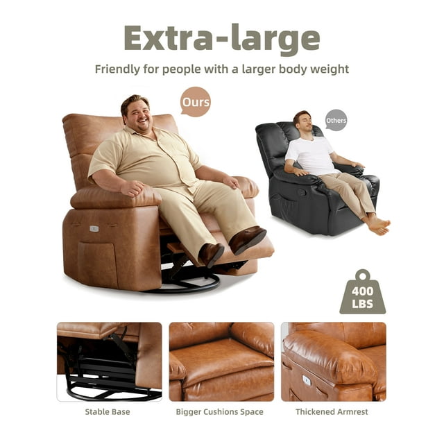 Fauteuil Inclinable Manuel en Cuir PU pour Salon, Chaise Inclinable Réglable Surdimensionnée de Cinéma Maison avec Massage et Chaleur