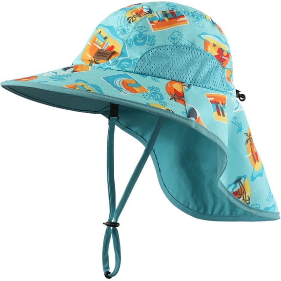 Minzimin Toddler Kids Beach Hat Boys Girls UPF50 Wide Brim Sun Hat with Neck Flap