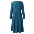 thumbnail image 5 of Sleeve Solid Color Loose High Waisted Cotton Linen Blend Dress Blue L, 5 of 6