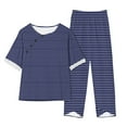 thumbnail image 1 of Timegard Ensembles 2 Pcs pour Femmes Grande Taille Hauts à Rayures à Col Ras du Cou à Manches Courtes et Pantalons à Taille Élastique Tenues Décontractées, 1 of 3