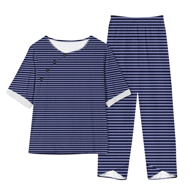 Timegard Ensembles 2 Pcs pour Femmes Grande Taille Hauts à Rayures à Col Ras du Cou à Manches Courtes et Pantalons à Taille Élastique Tenues Décontractées