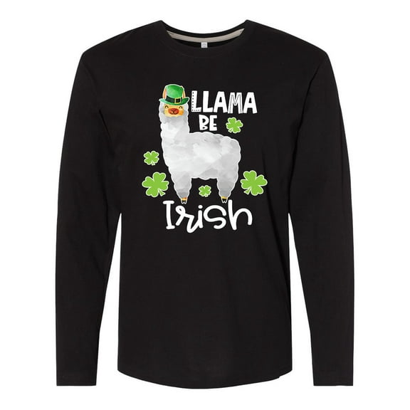 Inktastic St. Patrick's Day Llama Be Irish with Green Shamrocks Long Sleeve T-Shirt