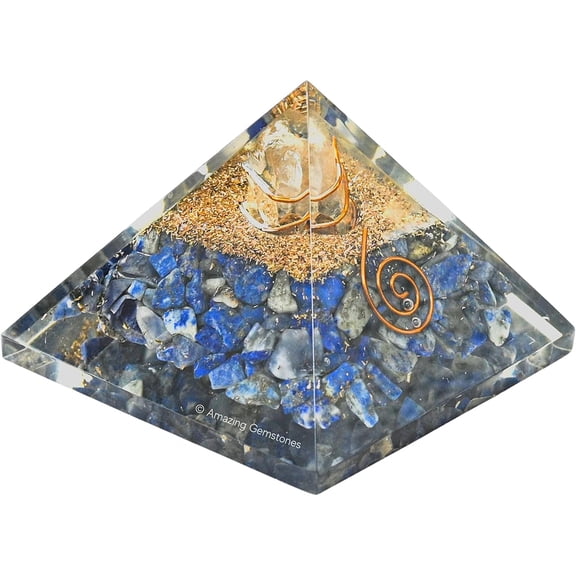 Orgone Pyramid with Lapis Lazuli Crystal and Healing Coil Quartz Point