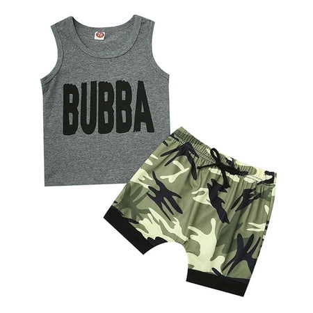 

Toddler Kids Baby Boys Letter T-Shirt Vest Tops Camouflage Shorts Outfits Set For 0-6 Months