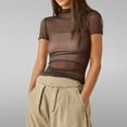 thumbnail image 3 of Posijego Mesh Tops for Women Mock Turtleneck Short Sleeve T-Shirts See Through Trendy Club Going out Shirts, 3 of 3