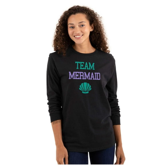 Team Mermaid Under the Seashell Cute Women Plus Size Long Sleeve Graphic Tee Brisco Brands 2X
