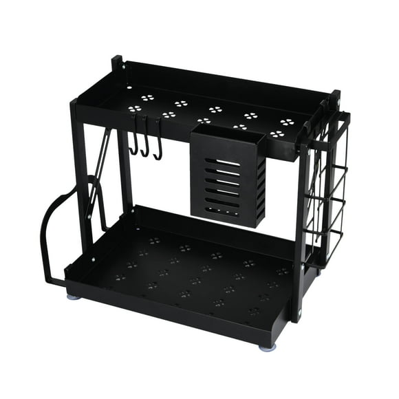 Household Essentials Metal 2-Tier Countertop Caddy, Black 14.25 in. L x 12 in. H