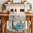 thumbnail image 2 of Table Runner 108 Inches Long for Kitchen Dining, Easter Dresser Scarf Farmhouse, Dining Table Decorations for Wedding/Parties, Turquoise Truck Colorful Eggs Tree Gnomes Rabbit 13 x 108 In, 2 of 8