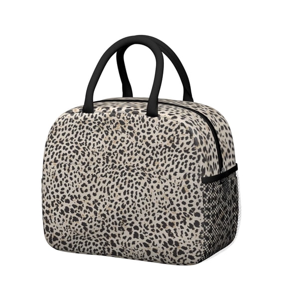 Womens Black and Tan Leopard Print Lunch Box for Work,Insulated Lunch Bag for Women,Loncheras Para Mujer,Leakproof Adult Lunch Bag for Work,Beach,Travel,Picnic,Camping