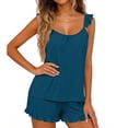 thumbnail image 4 of jobturf Ruffle Pajamas for Women 2 Piece Sets Loose Fit Cute Lounge Set Scoop Neck Tank Top and Shorts Matching Pj Outfits S-XXL, 4 of 6