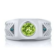 thumbnail image 2 of Gem Stone King 1.95 Ct Round Green Peridot Blue Diamond 925 Sterling Silver Men's Ring, 2 of 2