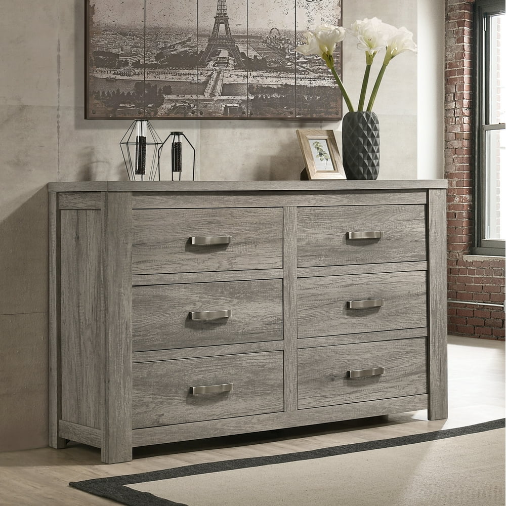 Floren Contemporary Weathered Gray Wood 6Drawer Dresser