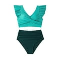 thumbnail image 4 of Women's Swimsuit Two Piece Swimsuit High Waist Ruffled Strap Set plus Size Bathing Suits for Women with Shorts Swim Trunks for Women with Pockets Womens Bathing Suits plus Size Shorts Swim Suites, 4 of 6