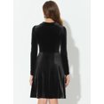 thumbnail image 4 of Allegra K Vestido corto de terciopelo para mujer con cuello Peter Pan y cintura alta con abertura y manga larga Negro L, 4 of 5