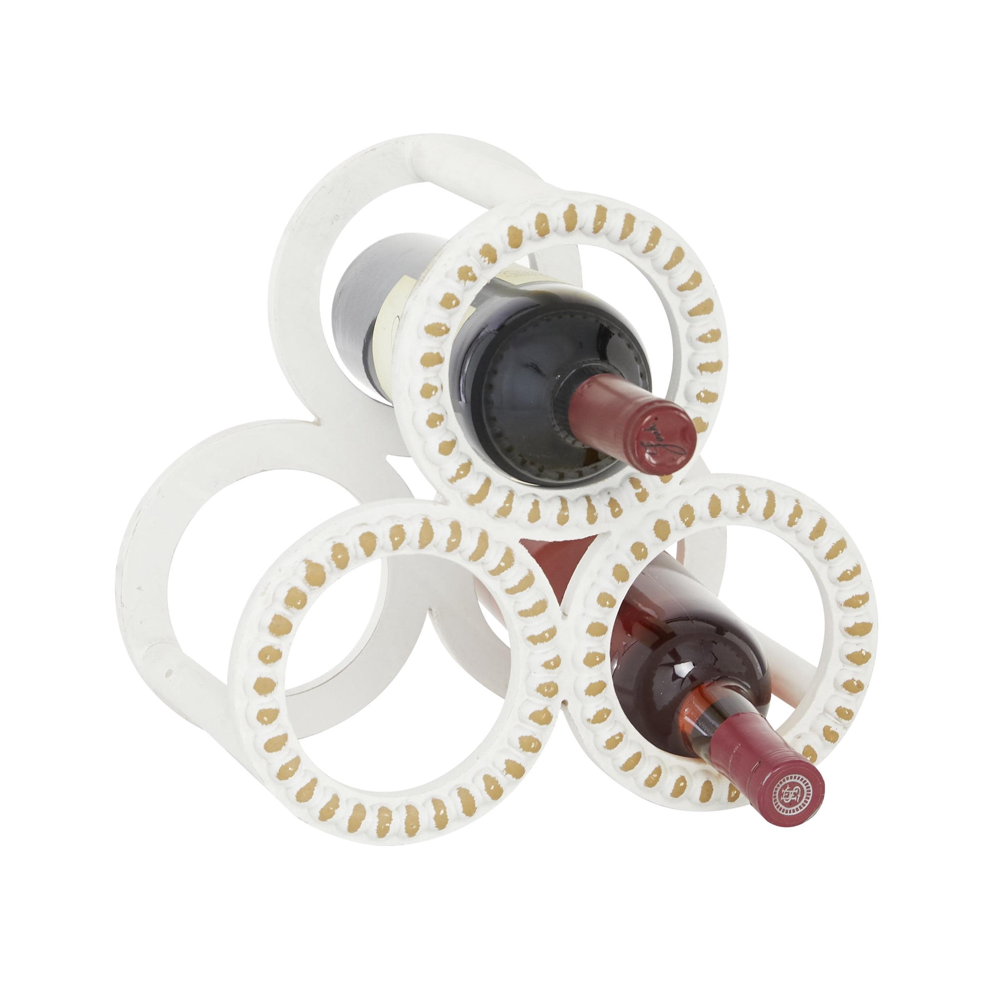 3- Bottle White Beaded Wine RackDecMode 11" x 11" White Wood Beaded Wine Rack, 1-Piece