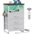 thumbnail image 1 of Table de Chevet avec 3 Tiroirs en Tissu, Table de Nuit avec Station de Charge, Table de Nuit LED avec Crochets, Table de Chevet avec Rangement Chambre Noyer, 1 of 14