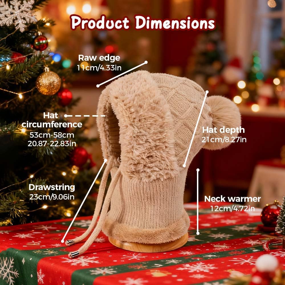 3 in 1 Beanie Hat with Scarf & Mask for Women, Windproof Fleece Thermal Neck Gaiter for Skiing Running Cycling