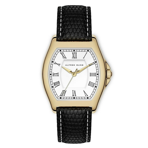 Alfred Sung Men's Heritage Gold White Dial Leather Watch