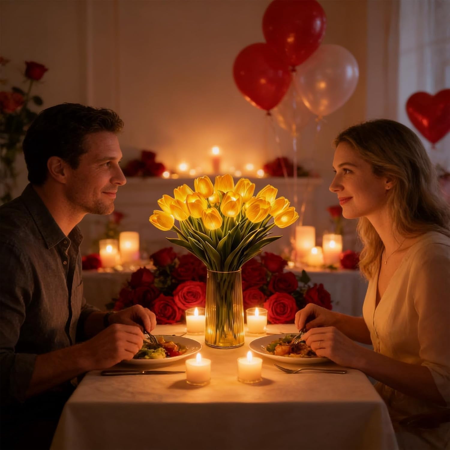Radiant Romantic Tulip Light with a Vase, 15 PCS Twinkling Tree Tulips Led Night Light, 2026 New Flower Shaped Ambient Lamp for Bedroom Bedside Decor & Gift