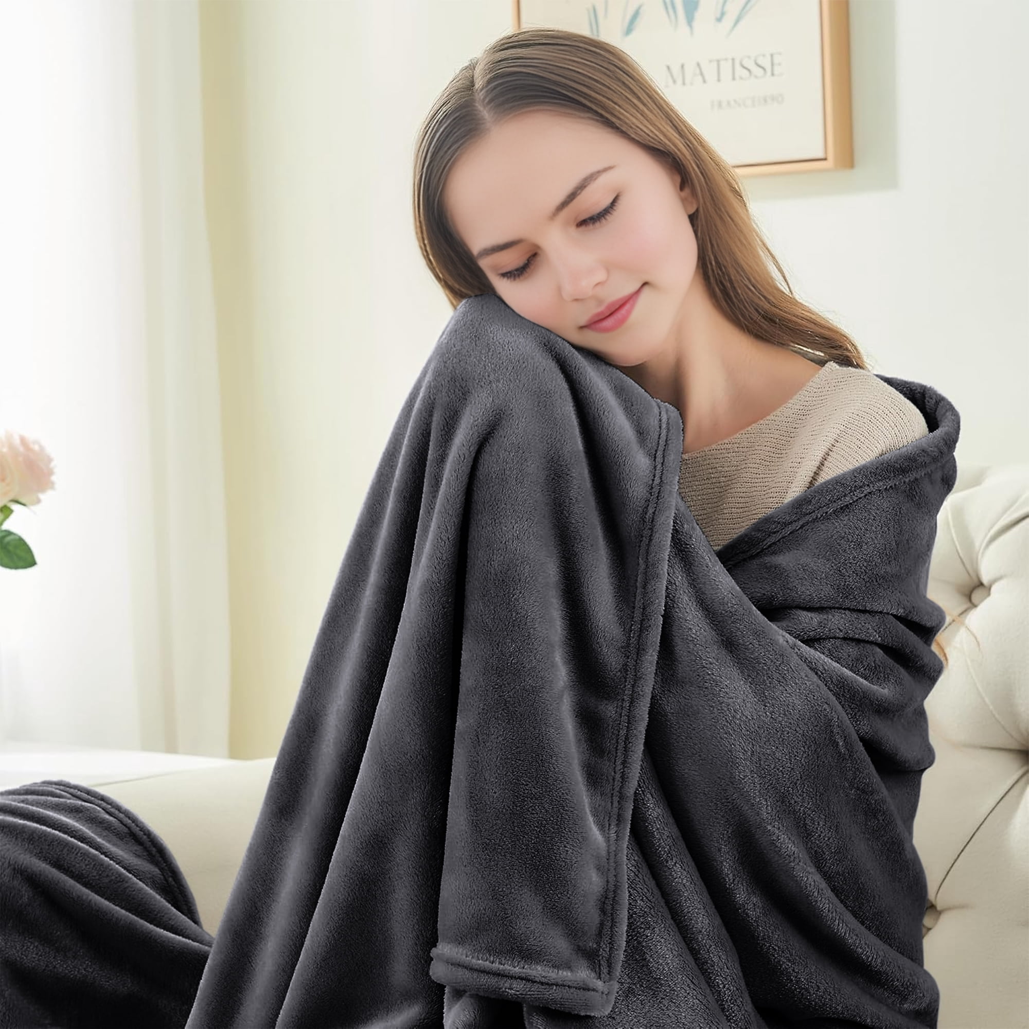 IR Imperial Rooms Flannel Fleece Bed Blanket 310 GSM Microfiber Lightweight Warm Fluffy Cozy Plush Adult Gray Queen Size