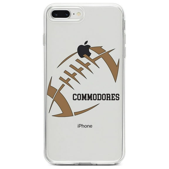 DistinctInk Clear Shockproof Hybrid Case for iPhone 7 PLUS / 8 PLUS (5.5" Screen) - TPU Bumper, Acrylic Back, Tempered Glass Screen Protector - Commodores Football - Gold, Black