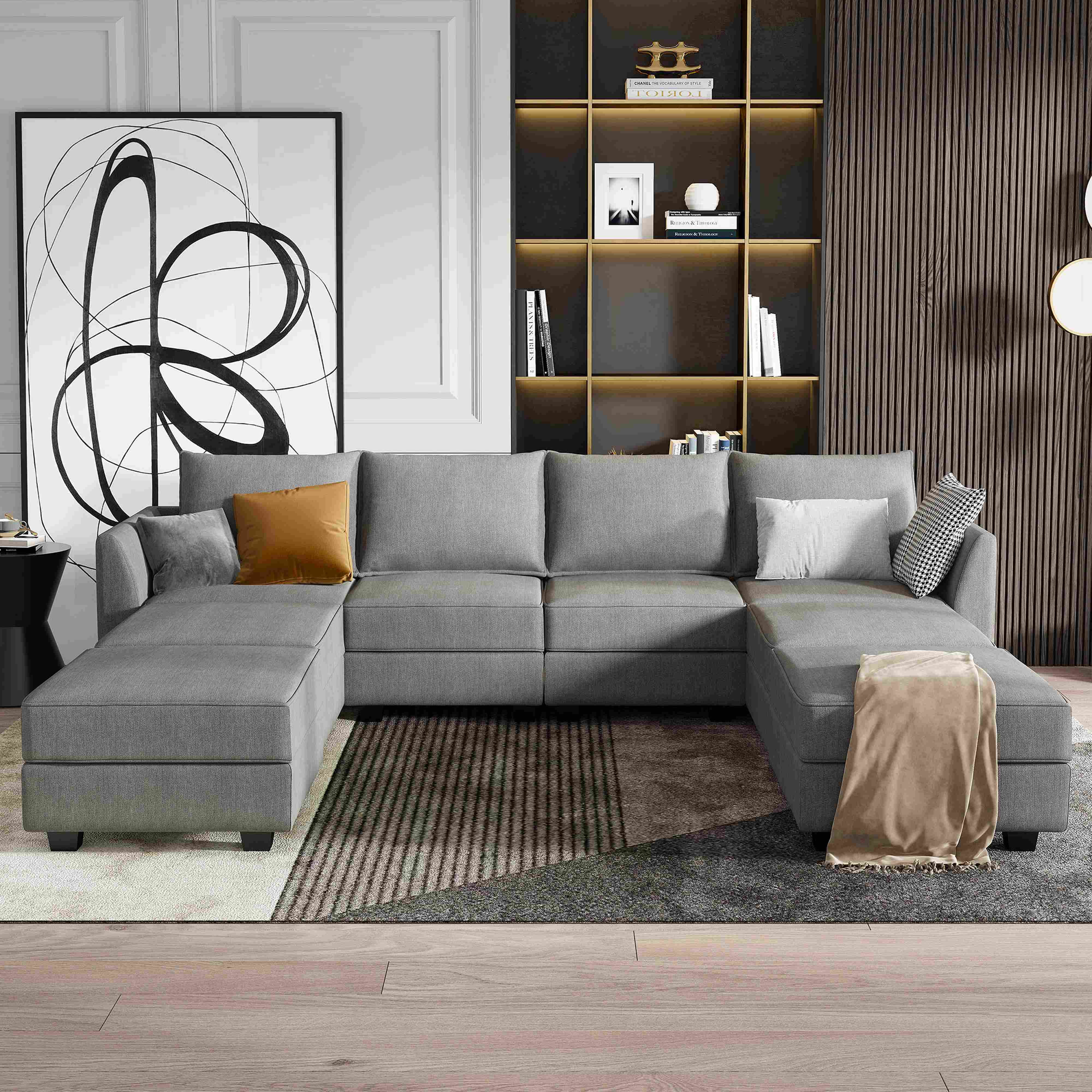 Buy HONBAY Modular Sectional Sleeper Sofa Bed UShaped Fabric Sofa