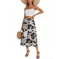 thumbnail image 3 of WTOBBY Boho Floral Pocket Skirt Women's Solid Color High Waist Long Skirt Casual Summer Beach Skirt with Elastic Waist Drawstring Tiered Flowy Skirt for Vacation,Gray 2XL, 3 of 4