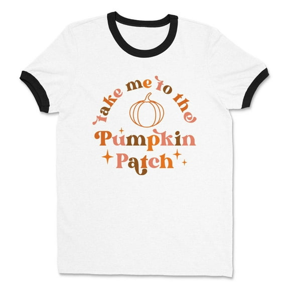 Take Me to the Pumpkin Patch Ringer Tee Shirt Unisex Large White/Black