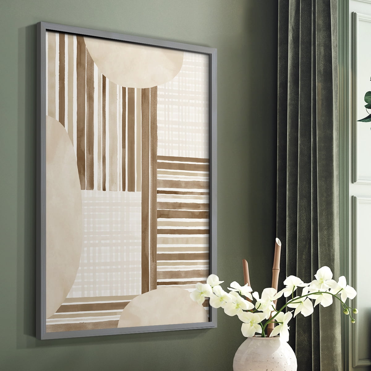 Neutral Stripes in Gray Solid Wood 22 x 28 Framed Print