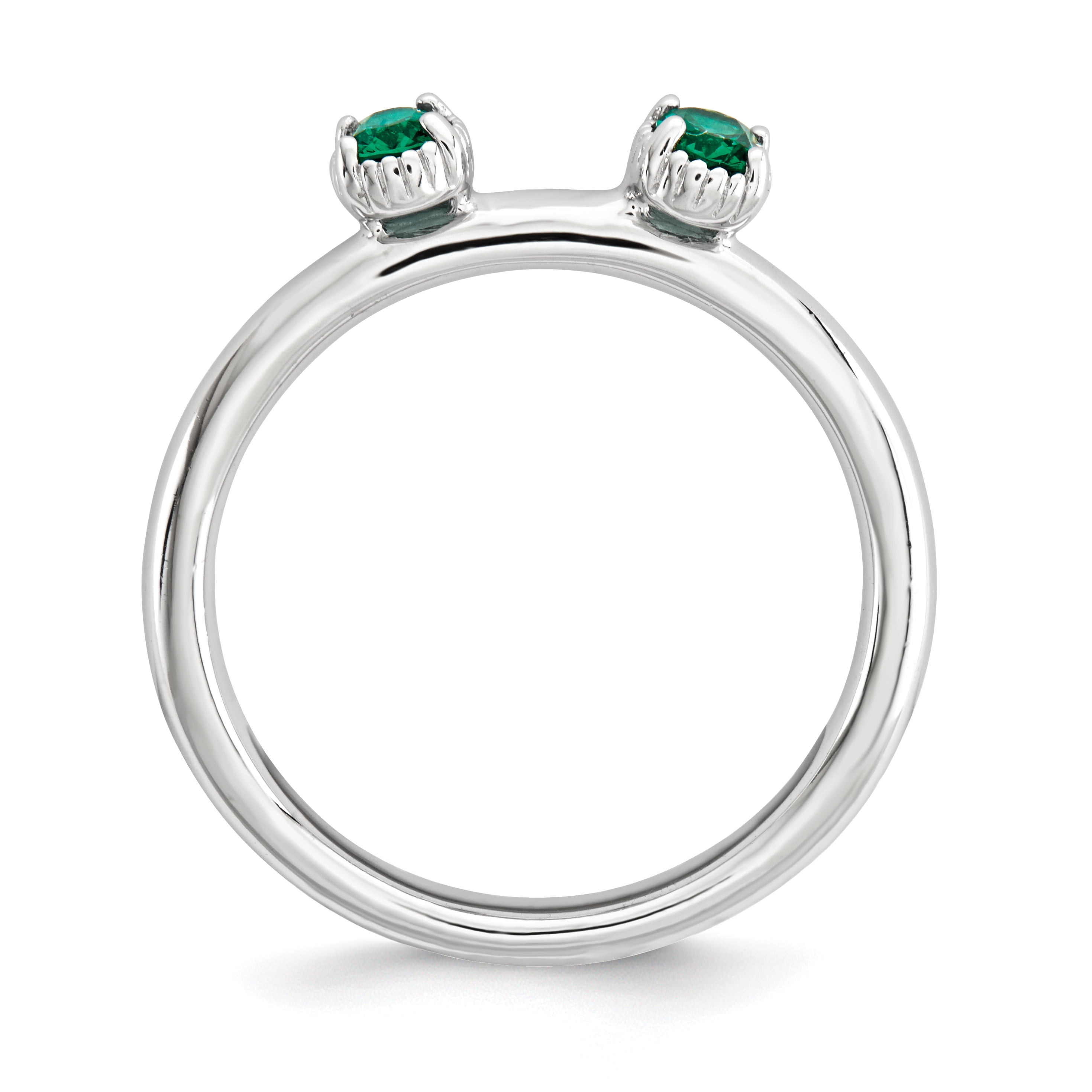 Created Emerald Sterling Silver Two-Stone Ring