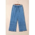 thumbnail image 4 of I AM A FASHION JUNKY Dusk Blue Ruffled Hem Wide Leg Chambray Pants, 4 of 11