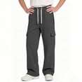 thumbnail image 2 of Hurxie Boys Cargo Sweatpants Straight Leg Open Bottom Pants Kids Loose Athletic Pants with Pockets Dark Gray,140, 2 of 7
