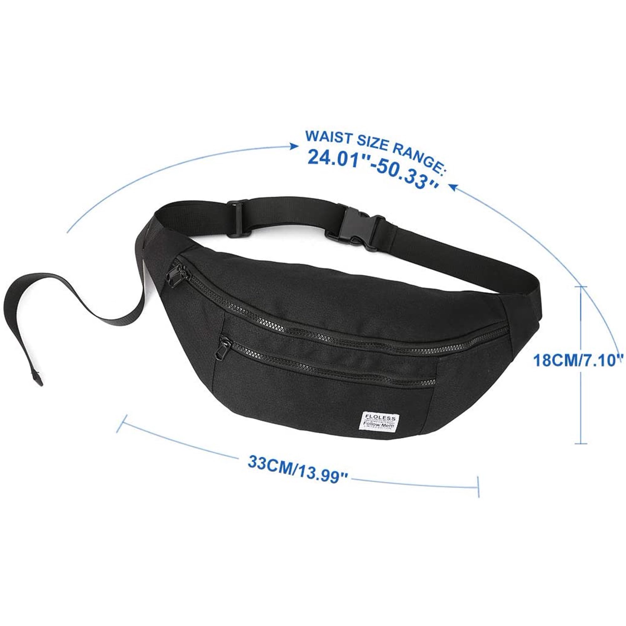 Sac Banane KGDUYC à Effet Holographique Noir - Sacoche Ville Unisexe Imperméable Multi-Poches