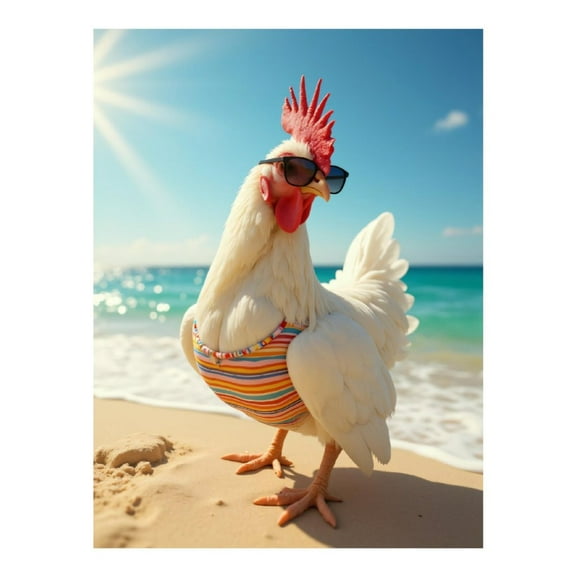 Diamond Art Kit for Adults, Beach Chicken Sunglasses Summer Fun Diamond Painting for Adults Beginners, 5D DIY Diamond Art Painting Kits, Colorful Diamond Painting Craft for Home Decor 12x16