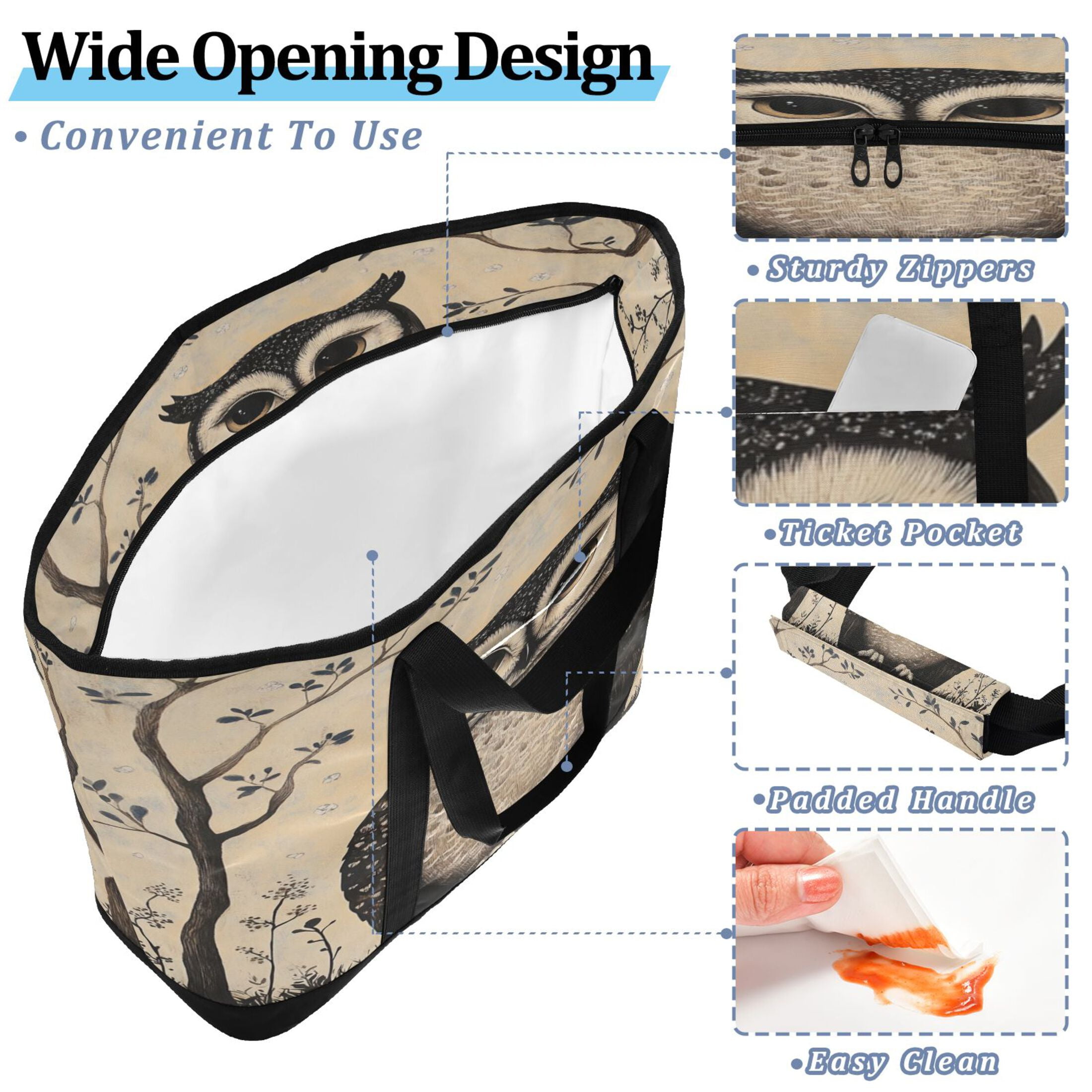 Large Hand-held Ice Pack Picnic Bag Insulation and Refrigeration Suitable for Shopping Picnics and Camping Cool Black Owl