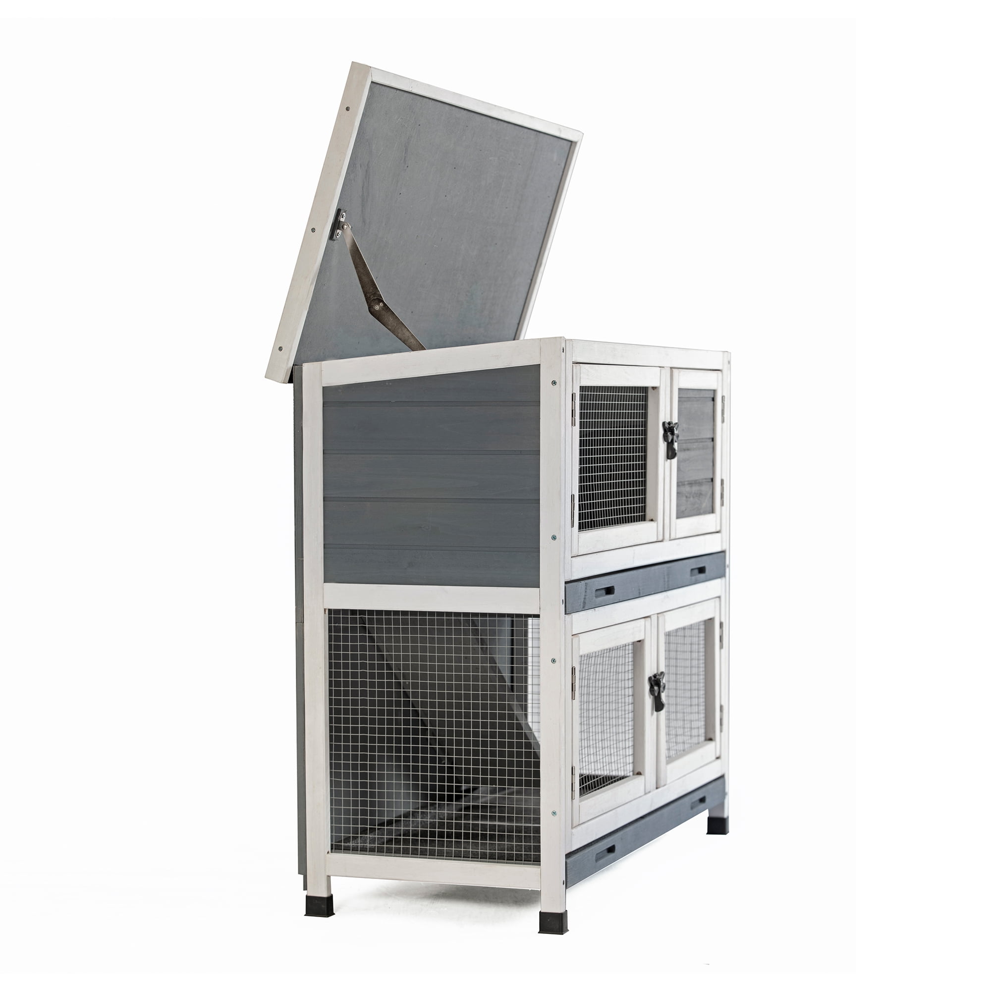 Pefilos 36" Two Floors Wooden Rabbit Hutch Indoor Hen House for 4 Chicken Coop House Wooden Guinea Pig Hutch Outdoor, Gray Pefilos 36" Two Floors Wooden Rabbit Hutch Indoor Hen House for 4 Chicken Coop House Wooden Guinea Pig Hutch Outdoor, Gray