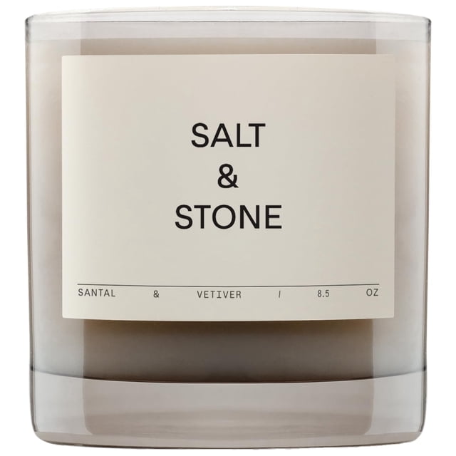 Vela de Santal y vetiver con aroma a sal y piedra, 250 ml, 50 h Burn
