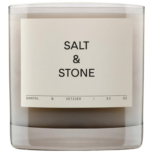 Vela de Santal y vetiver con aroma a sal y piedra, 250 ml, 50 h Burn