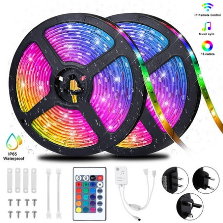 

LHomeove IR Remote Control Waterproof Music Sync Color Changing LED Strip Lights SMD 5050 LED RGB Flexible Tape Strip Light For Party Home Holiday Decoration