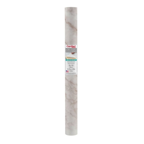 Con-Tact Creative Coveringâ„¢ Printed Vinyl Top - Marble Taupe, 18 in. x 16 ft., Well Suited to Surface Protection and Shelf Organization