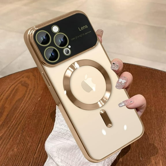 for iPhone 13 Pro Max Case Magnetic Plating [Support Magsafe Charger] Wireless Wide Lens Camera Protection Shockproof Electroplate Luxury Elegant Full Body Protection Phone Case-Gold