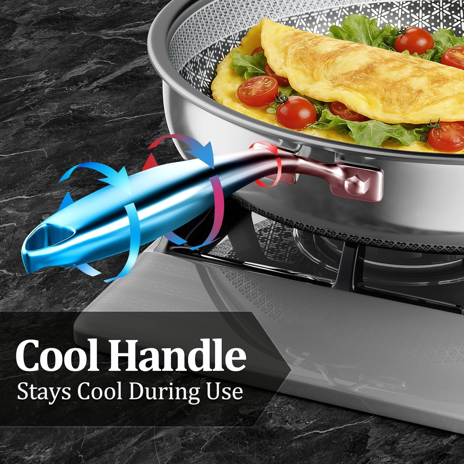 12-Inch Hybrid Non Stick Frying Pan with Tempered Glass Lid, 5-Ply Induction Cookware, Stainless Steel Dishwasher Safe Oven Up to 800F