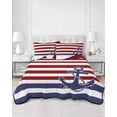 thumbnail image 3 of Anchor Red Queen Size Down Alternative Comforter, Lightweight Comforter Quilt Bedding Set with Pillow Shams Modern Navy Blue White Striped Nautical All Seasons Bed Comforter Duvet Insert 90"x96", 3 of 7