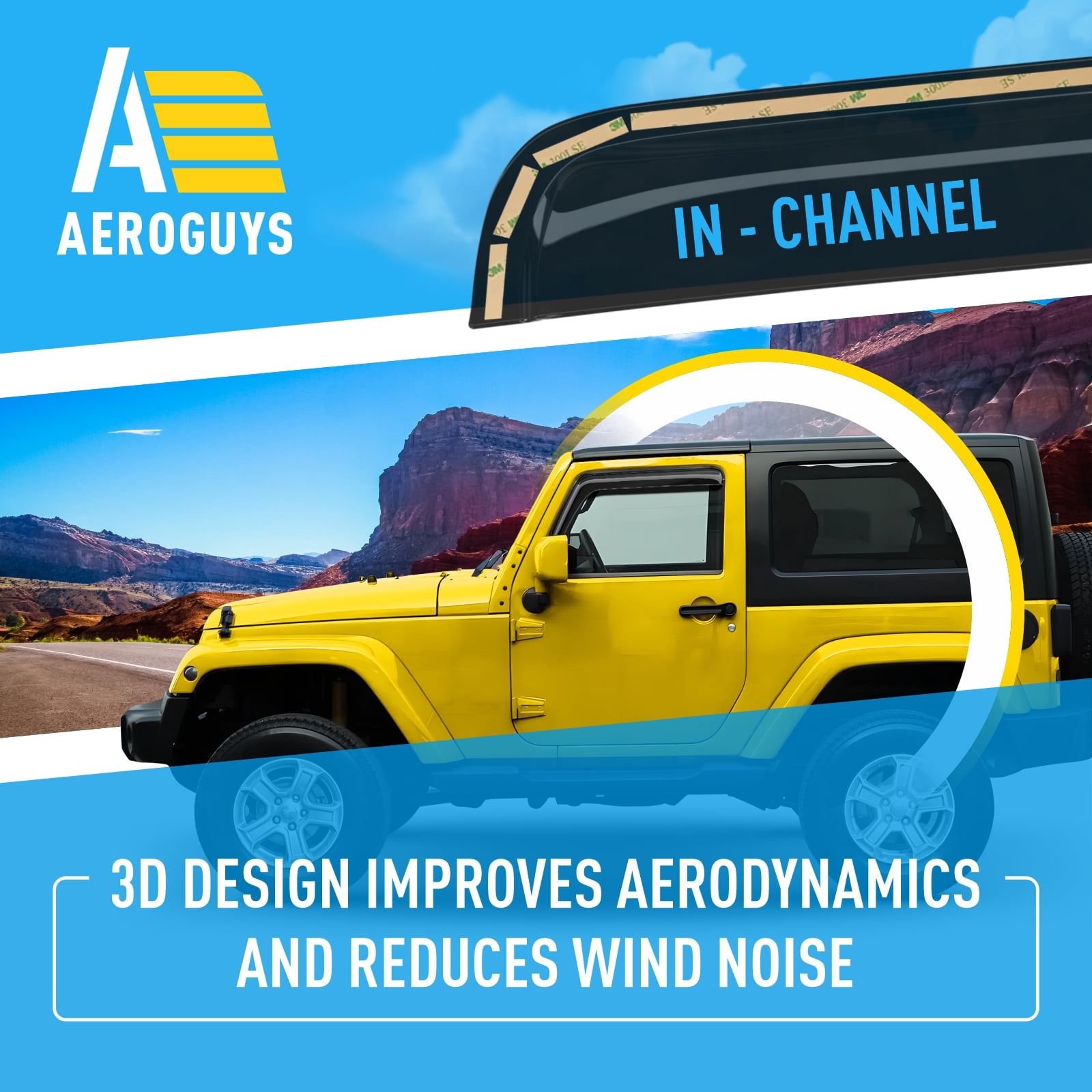 AEROGUYS In-Channel Window Deflectors Extra Durable Window Visors Rain Guards Fit for Jeep Wrangler JK 2-door 2007-2018, Sun Visors, Wind Vent Visors, Truck Accessories- 2pcs. AG0160