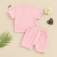 thumbnail image 3 of Bagilaanoe 2pcs Toddler Baby Girl Shorts Set Short Sleeve Letter Embroidery T Shirt Tops + Shorts 3M 6M 12M 18M 24M 3T 4T Kids Casual Summer Clothes, 3 of 7